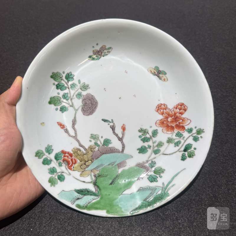 清康熙 五彩蝶恋花纹盘 - 图2